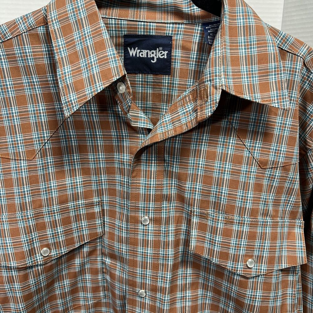Wrangler Pearl Snap Brown Medium Cowboy 3 Snap Cuff - Picture 2 of 5